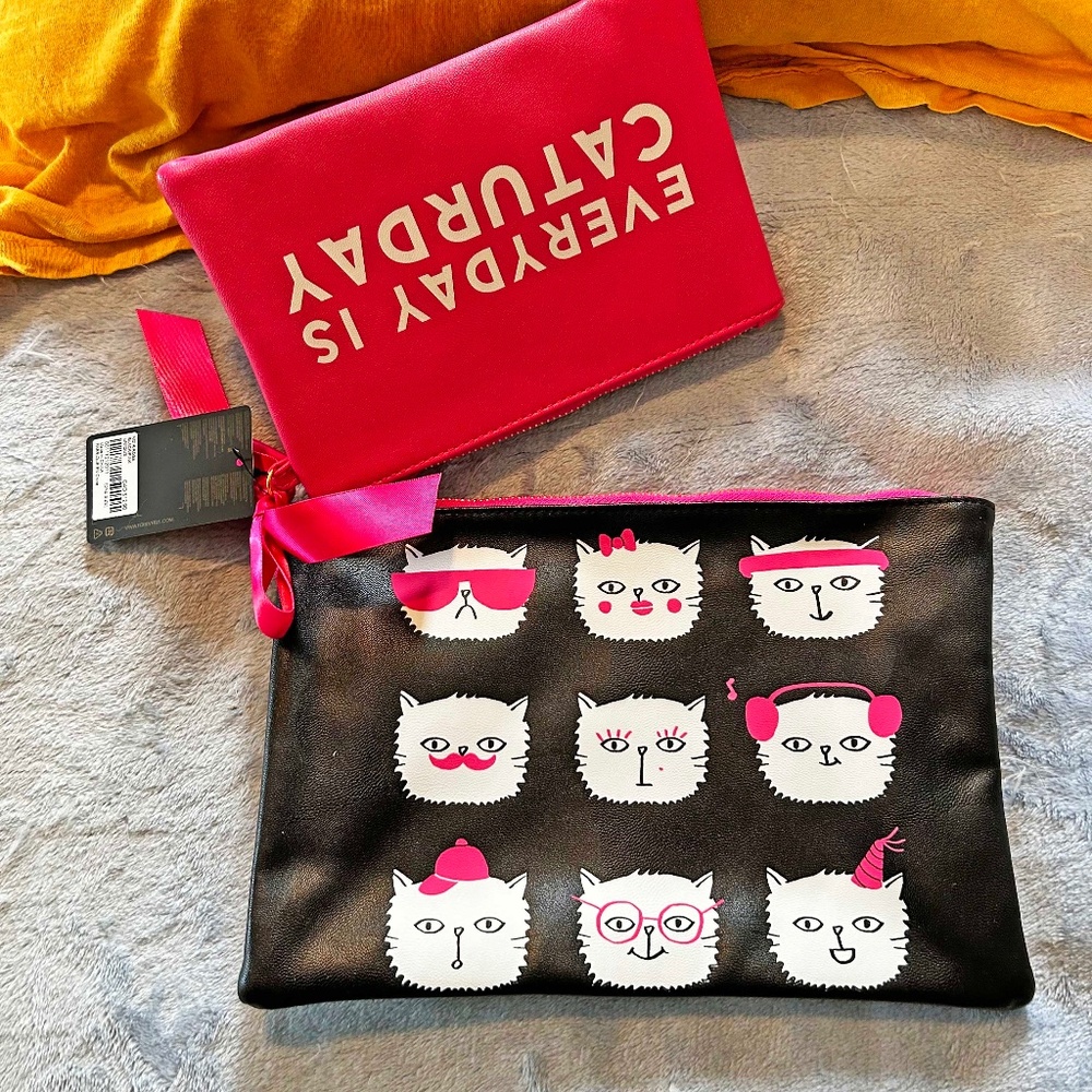 2 MAKEUP BAGS, "EVERYDAY IS CATURDAY" & "CAT FACES ON BLACK BACKGROUND", BOTH